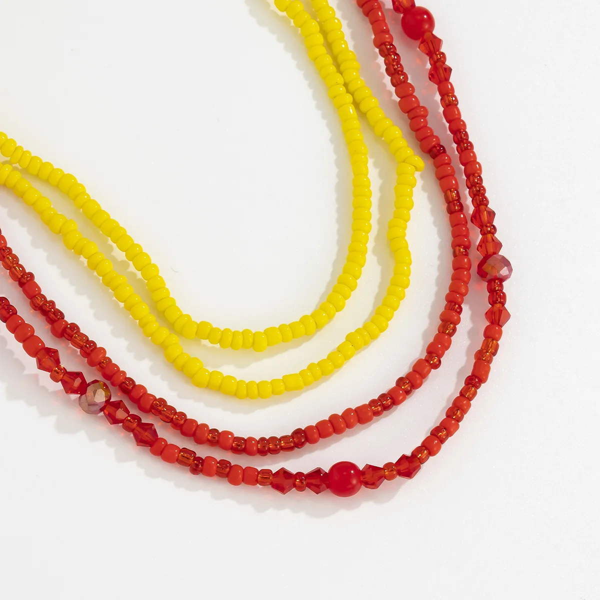 
Bohemian 4pcs Set Red Yellow Seed Beads Body Chain Elastic Colorful Irregular Seed Beads Waist Chain For Women 