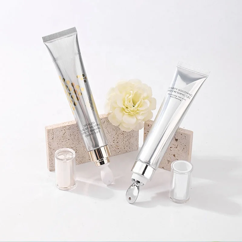 Custom Eye Cream Cosmetic squeeze Tube 30ml PE Soft Tube with Massage Applicator Metal ceramics Eye Cream Tube Packaging