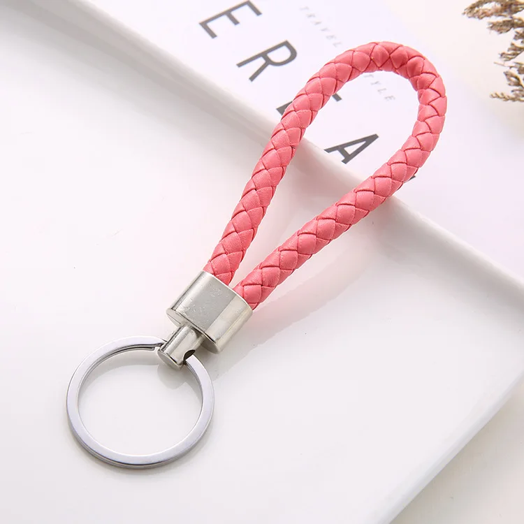 Weave PU Leather Key Chains Snap Button Lambskin Jewelry accessories Handwoven Promotional Gift Keychain