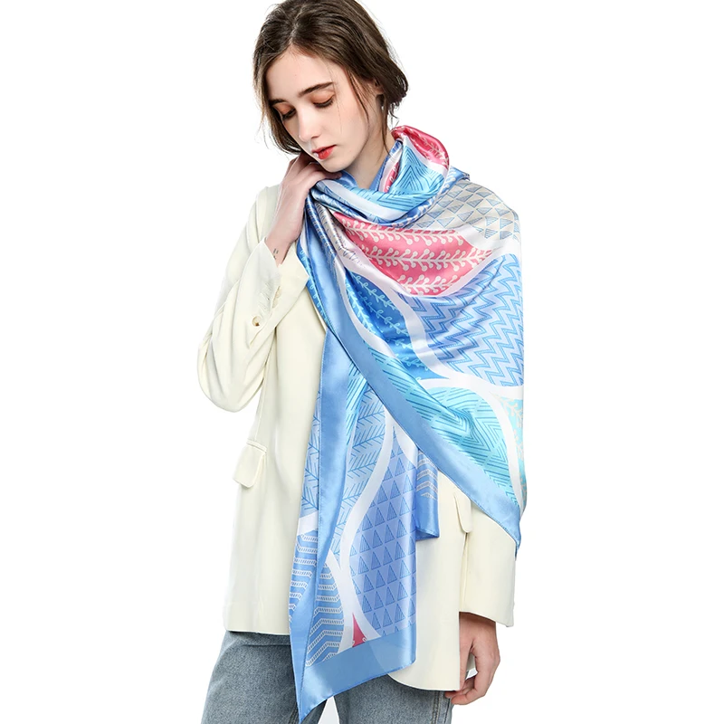 2021 New Arrivals Fashion Women Casual Luxury Islamic Shawl Scarves Muslim Hijab Geometric Printed Patchwork Silk Scarf