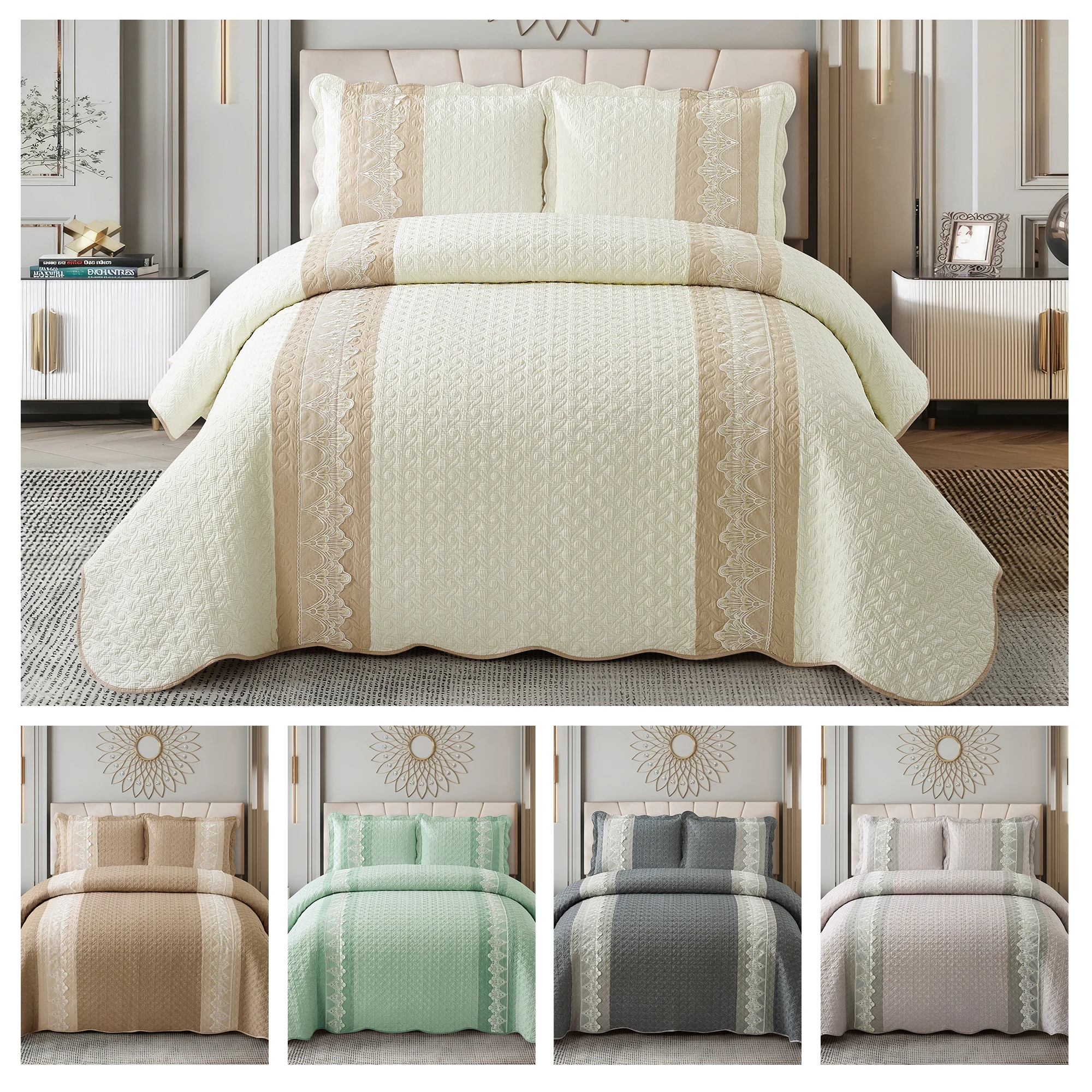 New Pattern Design New Material Bubble Cloth Lace Bed Cover Three-piece Comfortable Soft High Quality Bedspread