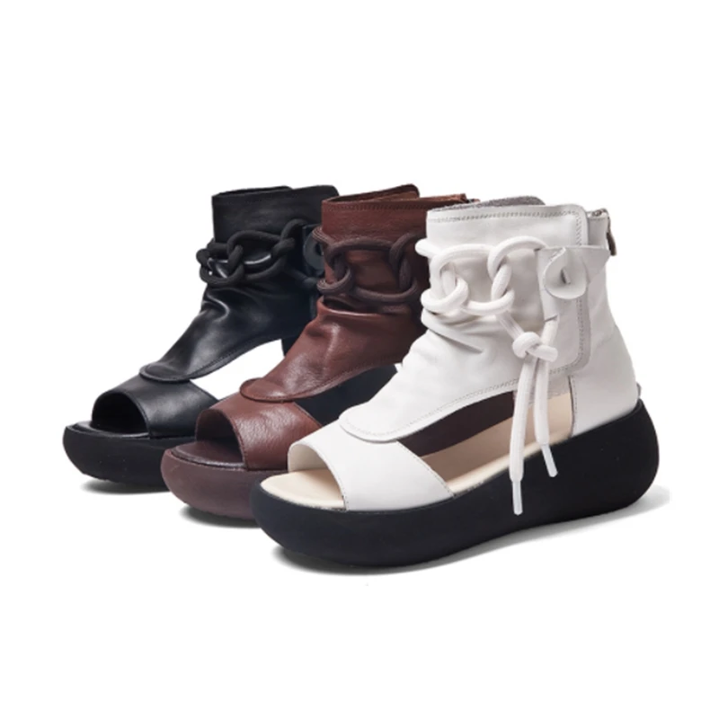 2022 New fashion summer luxury casual comfort platform leather ladies peep toe beach shoes women flat sandals