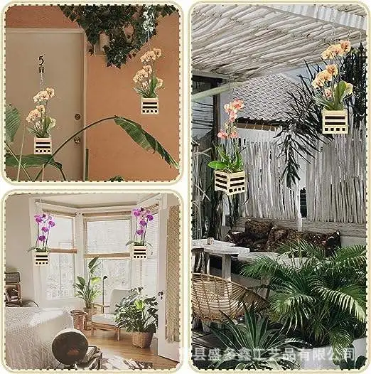 Customized wholesale wooden condole orchid flower pot indoor and outdoor flower pot square basket hanging flower pot