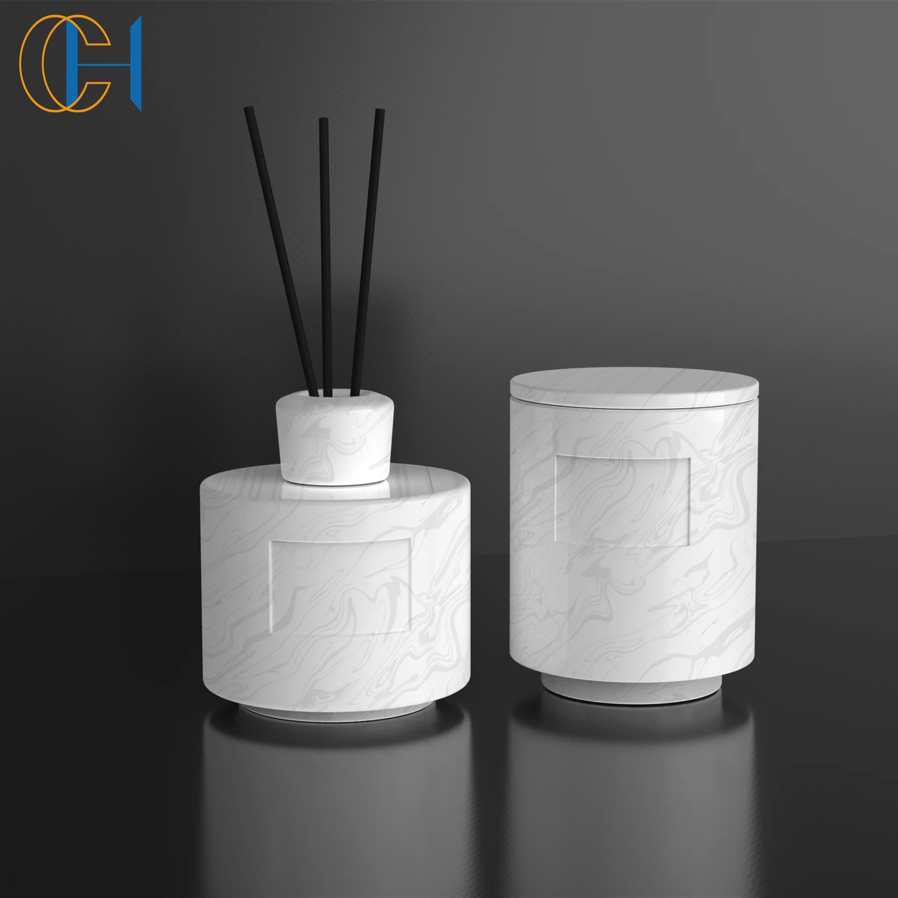 C&H Luxury High End Natural Clay Candle Holder Natural Gift Set Ceramic Jar Reed Diffuser and Soy Wax Candle