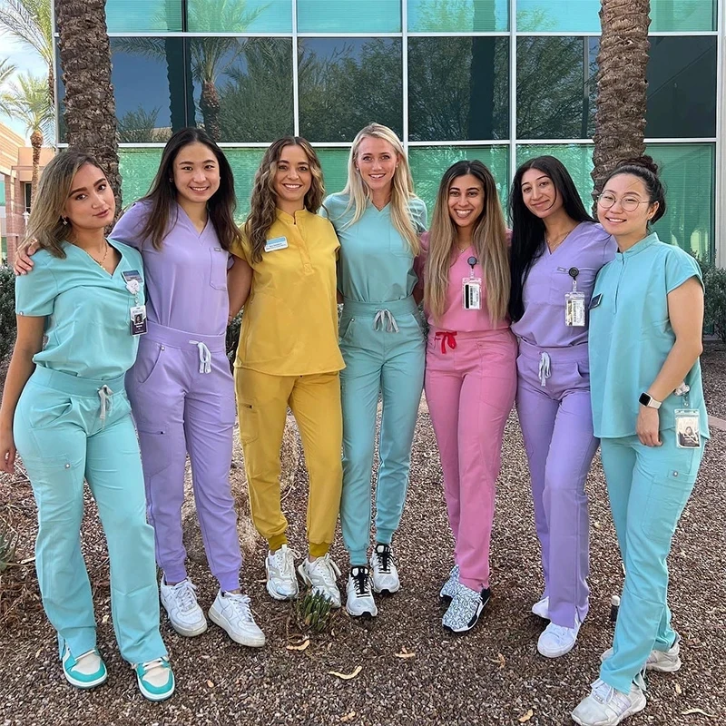 2024 New Arrival Nursing Scrub Sets Medical Uniforms with Jogger Pants Made of Polyester Rayon Spandex for Hospital Staff