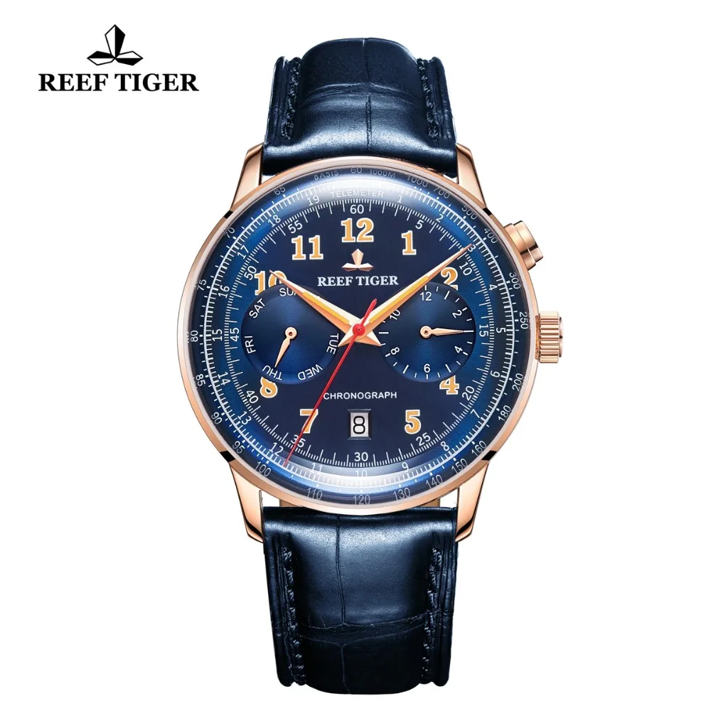 Reef Tiger Luxury Brand Vintage Watch Men Rose Gold Brown Leather Strap Luminous Automatic Mechanical Watches RGA9122