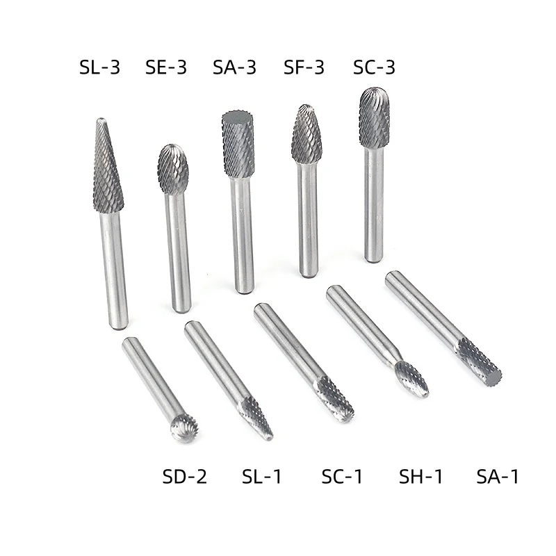 Wanya Tools 6.35mm 1/4 Inch 10pcs Standard Tungsten Solid Metal Grinding Rotary Carbide Burr Set