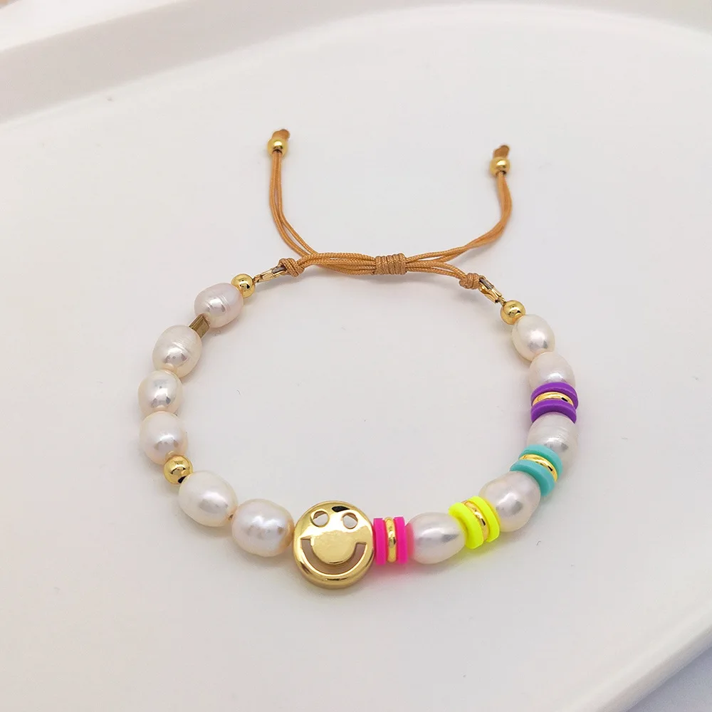 Wholesale dainty fashion jewelry  custom colorful clay beads jewelry cultured pearl bracelet multiple beads bracelet for girls