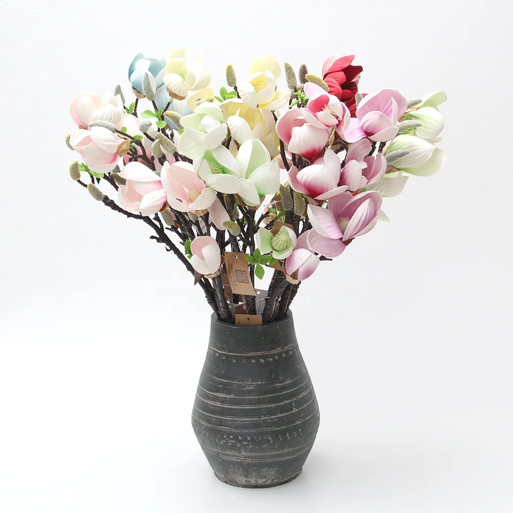 Newly Design Pastel Brown Magnolia Flowers Artificial Silk Flower Arrangement For Restaurant Hotel Cafe Wedding Event