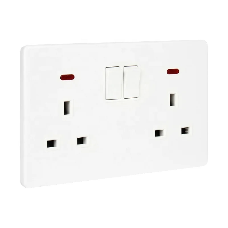White pc material socket universal type double 2 group wall socket general electric socket with switch