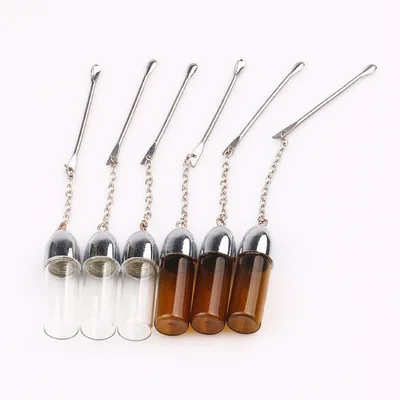 
55mm Herbal Tobacco Glass Box Smoking Scoop Spoon Snuff Sniffer Bottle Pipe Accessories with Metal Spoon 