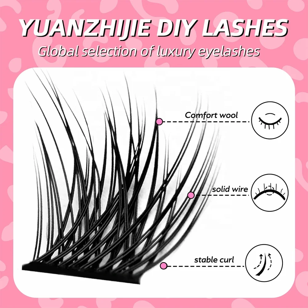Customized Private Label DIY Heat Bonded Lash Extension Kit with Bond&Seal and Pink Tweezer Cluster Lashes Makeup Tools