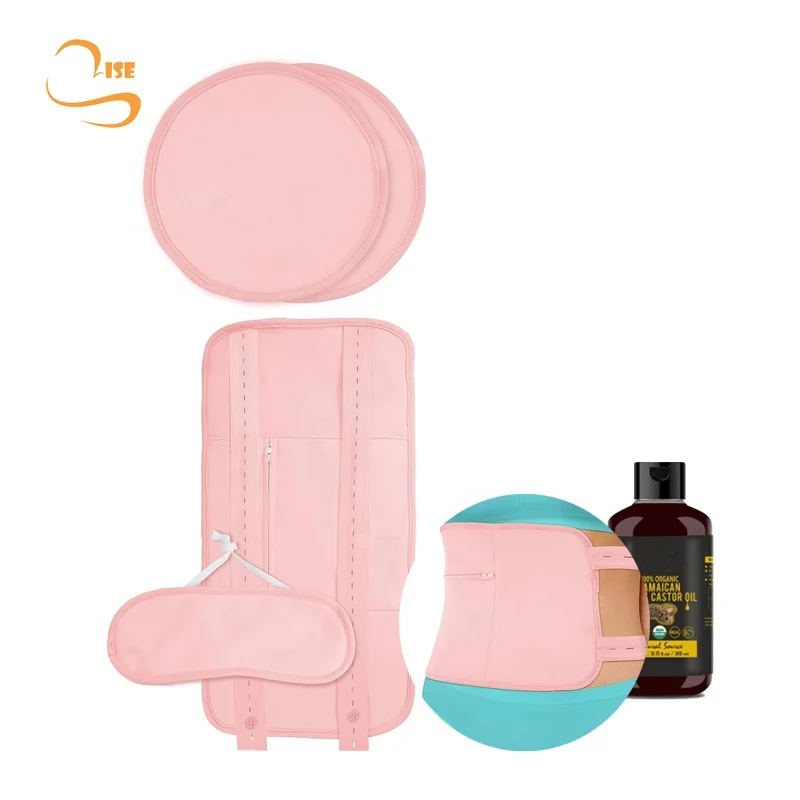 Reusable Organic 4 Pcs Castor Oil Pack Bamboo Cotton Wrap Kit with Anti Oil Leak Design Massage Castor Oil Packs for Liver Body