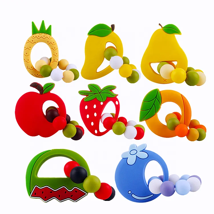 2022 New Design Food Grade Silicone Fruit Teething Ring Teether Products For Baby