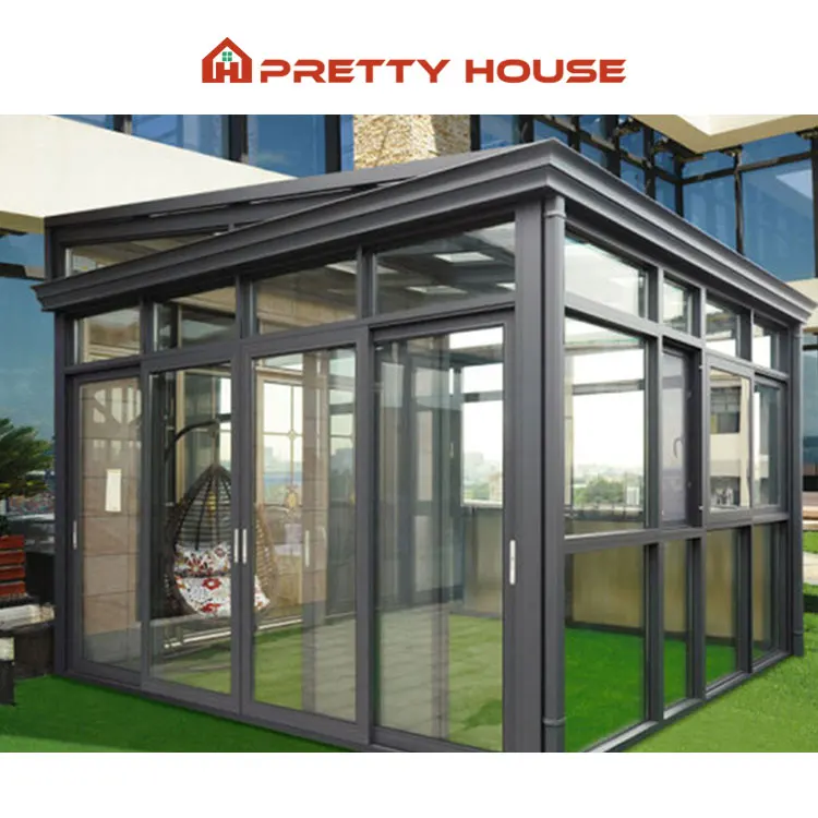 Solarium Conservatory Modern Glass House Free Standing Aluminum Sunroom with glass sliding wall