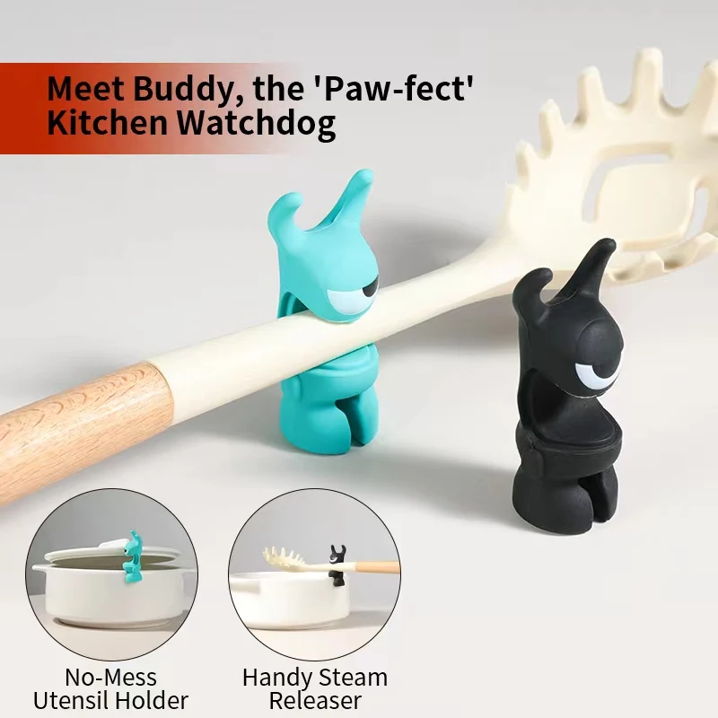 New Design Heat-Resistant BPA-Free Grill Utensil Rest & Spoon Holder for Kitchen Counter Silicone Spoon Rest with Drip Pad