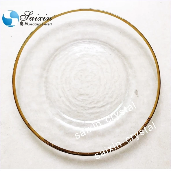 Wholesale Cheap Wedding Silver Rose Gold Rim Charger Plates Glass