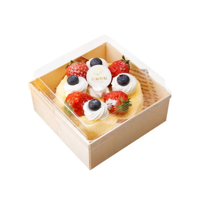 Disposable transparent 4 inch bento cake box dessert western dessert wooden packing box