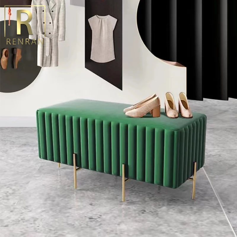 modern design fabric leather metal leg long bench seat sofas shoes changing stool long chairs stool