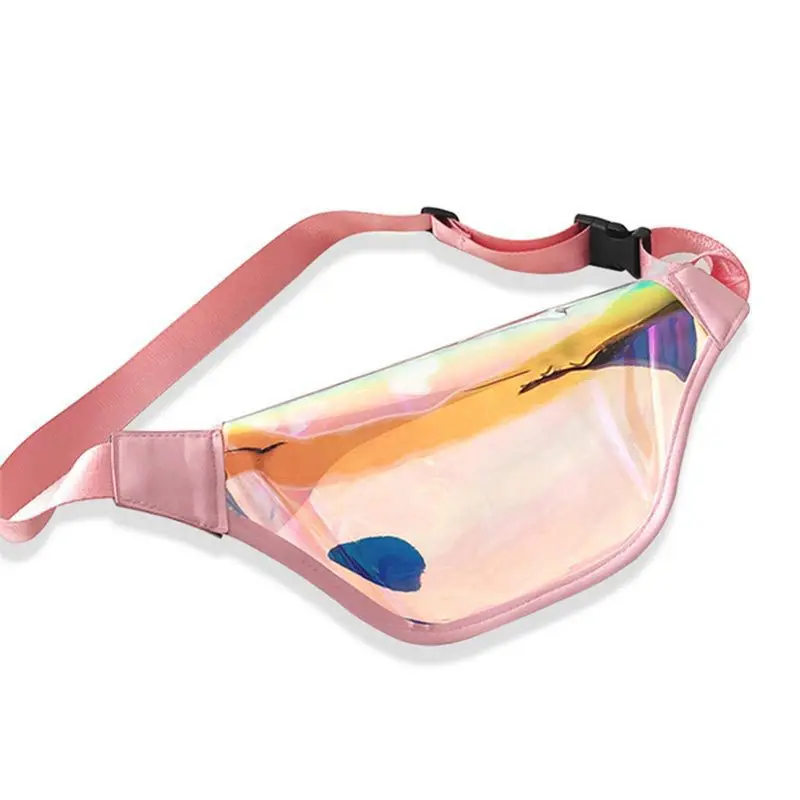 BSCI Factory Laser Leather Fanny Pack With Nylon Belt For Running Waterproof TPU Waist Bag