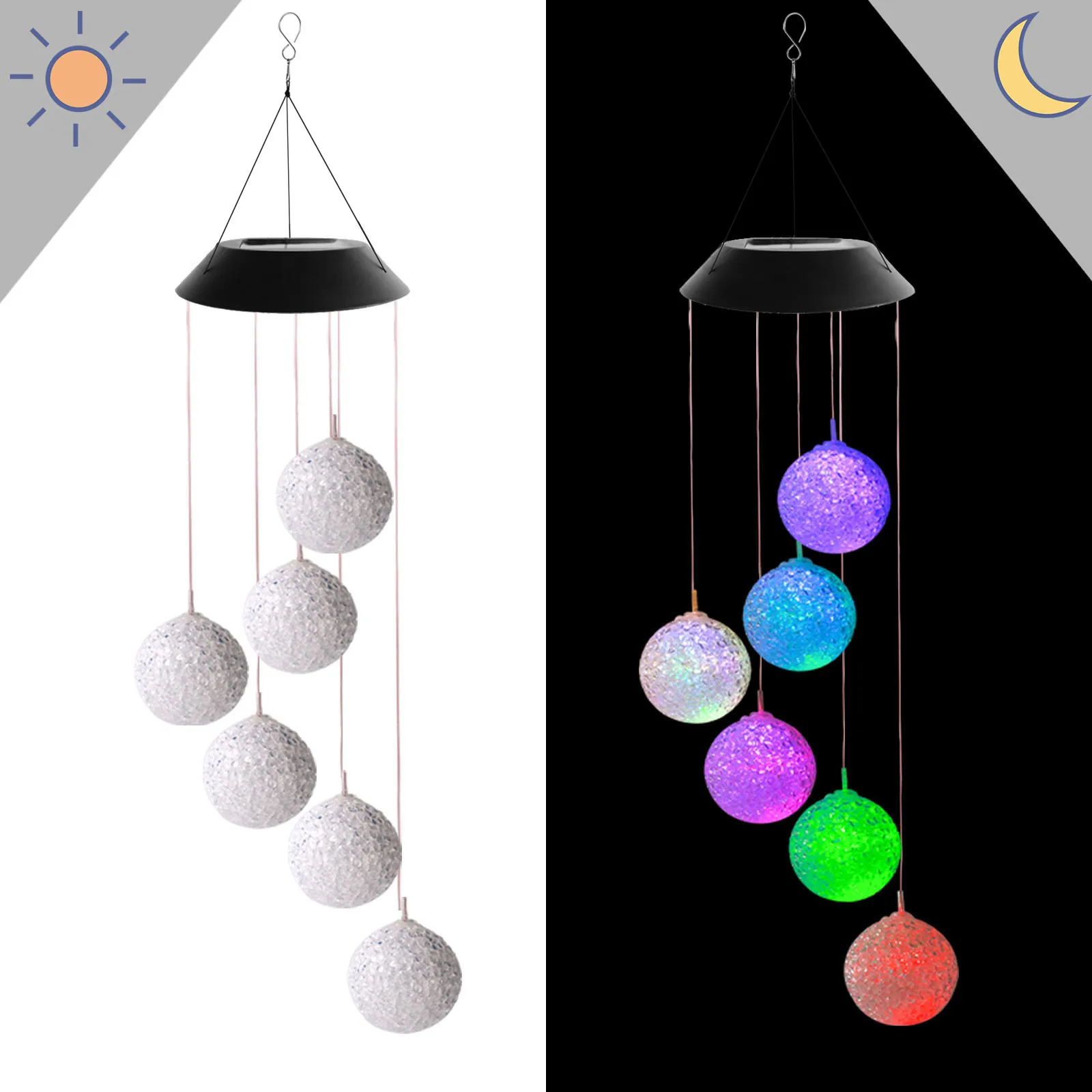 
Color Changing LED Solar Wind Chime Solar Crystal Ball Wind Chime, Outdoor Mobile Hanging Patio Light for Porch, Deck, Garde 
