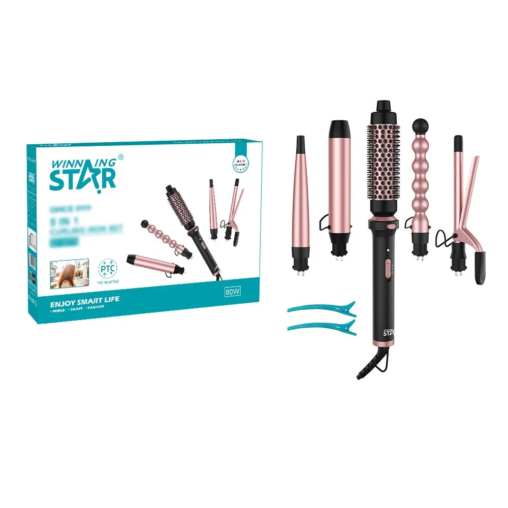 WINNING STAR ST-5776 Hair Styler Set Multifunctional 5 in 1 Replaceable Curling Iron Hair Styler Set with Hair Curler Brush