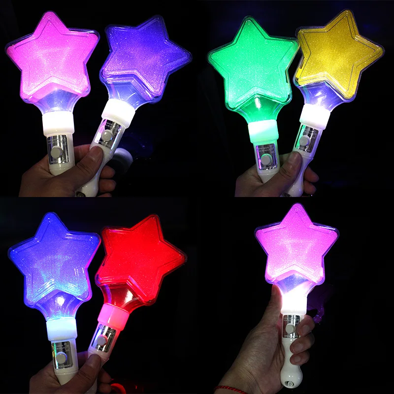 Funny Glowing Colorful Five-pointed Star Flash Light LED Stick Fairy Wand Cheer Luminous Toy Decoration Glowing Party New Year