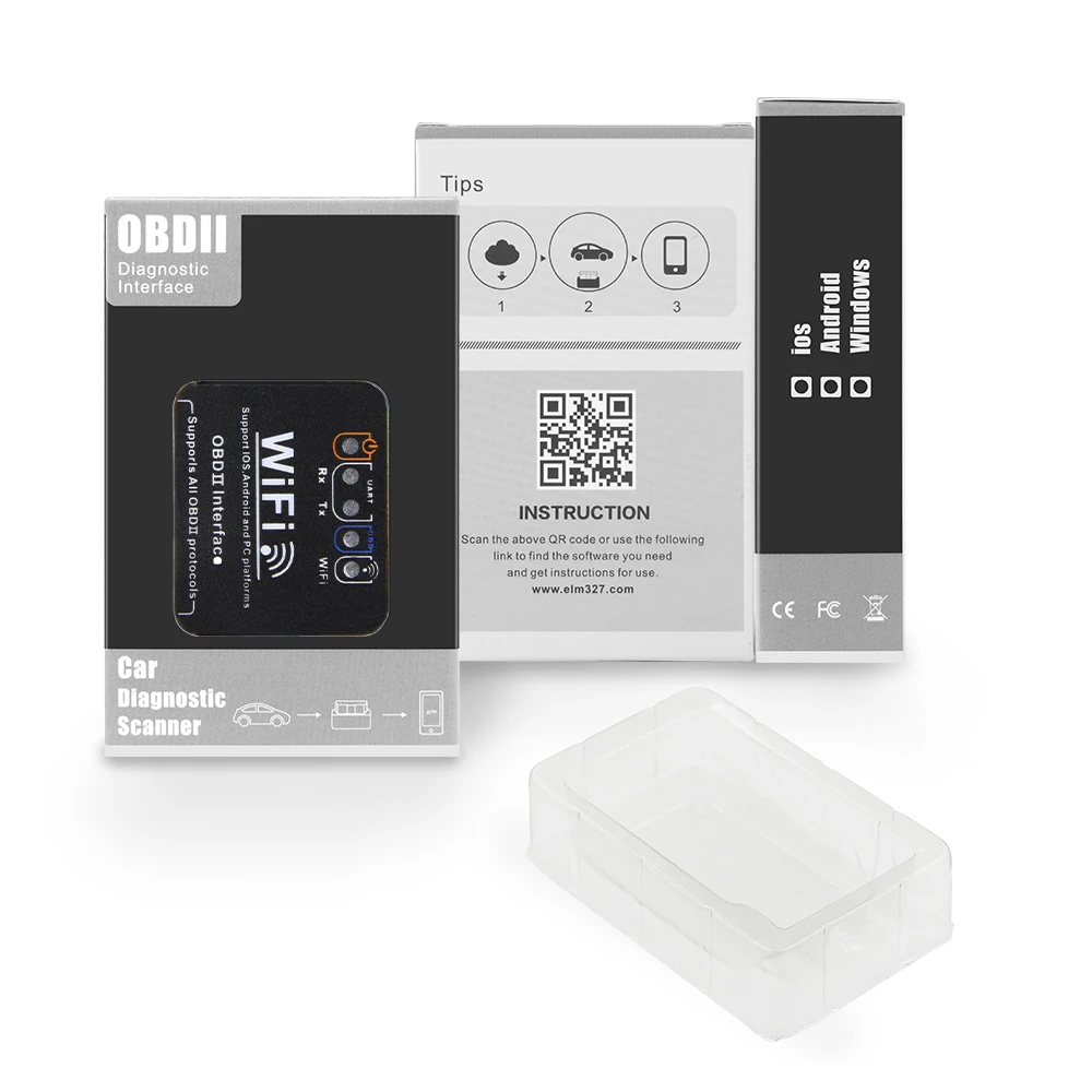 Good Quality OBD2 Interface ELM327 Wireless WIFI V1.5/V2.1 Auto Car Code Scanner Tool Full Black Wifi Diagnostic