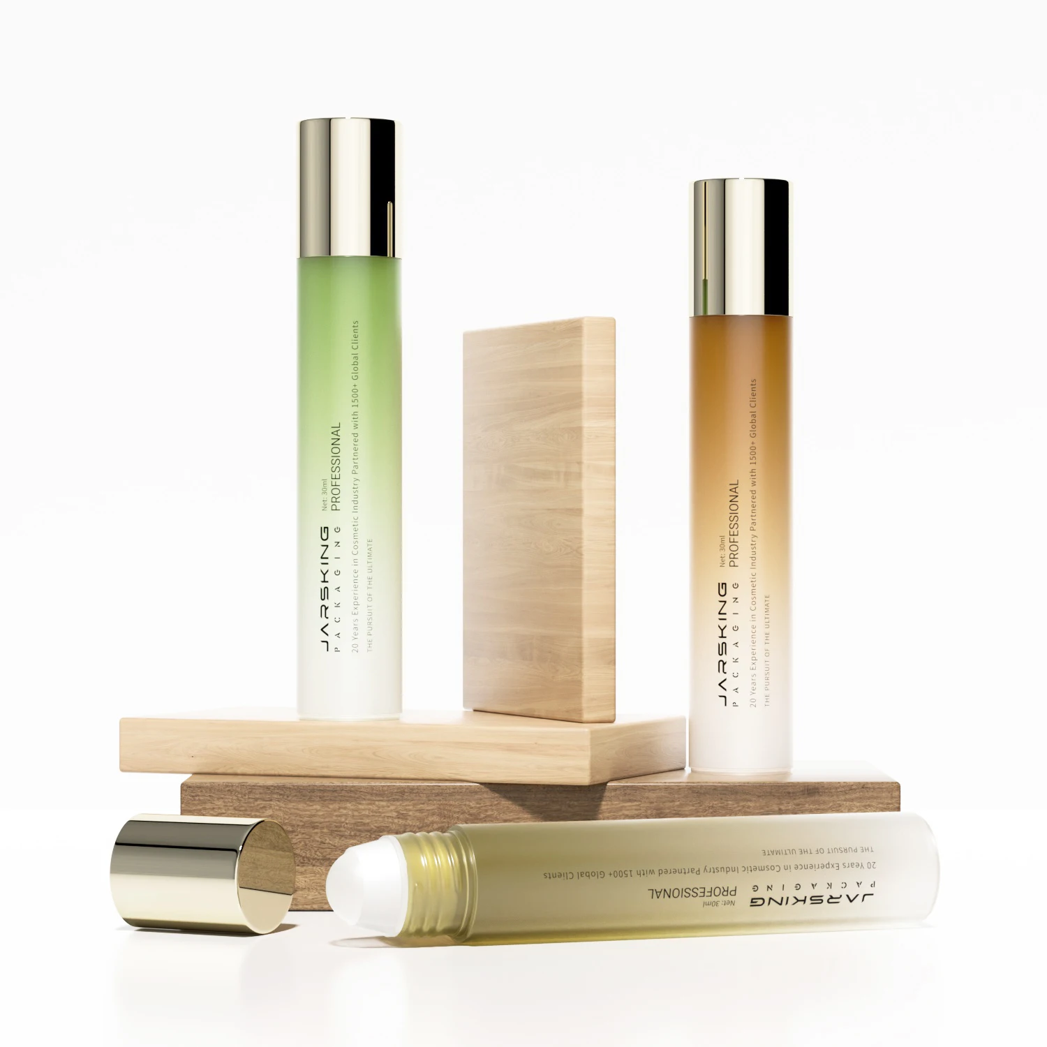 Wholesale OEM 20ml 30ml custom logo empty round tall frosted luxury plastic perfume eye oil roll on bottle with roller ball