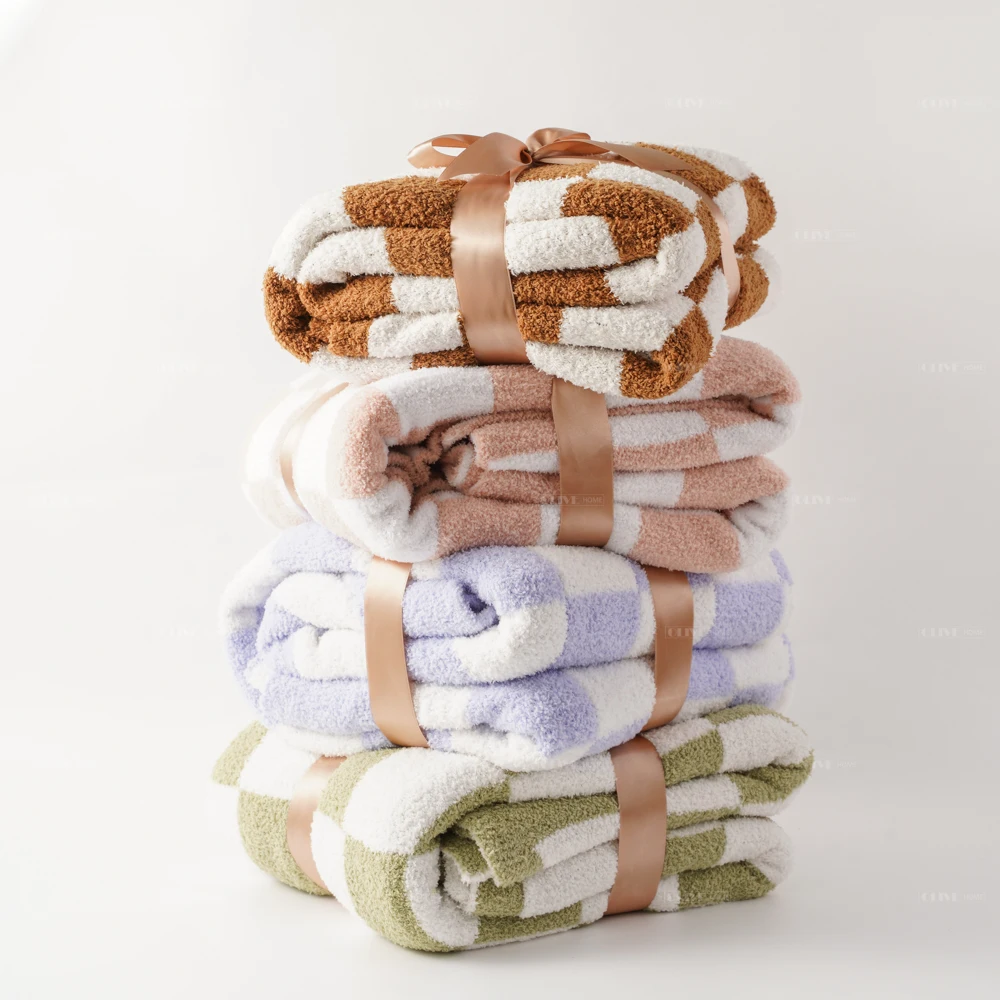 Home Knitted Throw Blankets Microfiber Feather Yarn Plush Soft Warm Throw Blanket Cozy Fluffy Blanket for Couch Bed Sofa