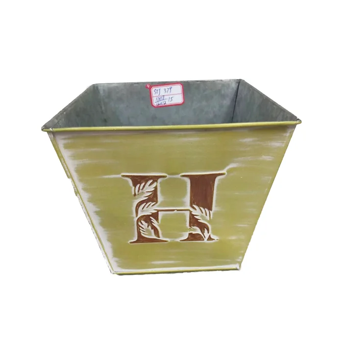Small Square Nodic Galvanized Iron Planter With HOME Logo for Planting Succulent Potted on Floor Four-Piece
