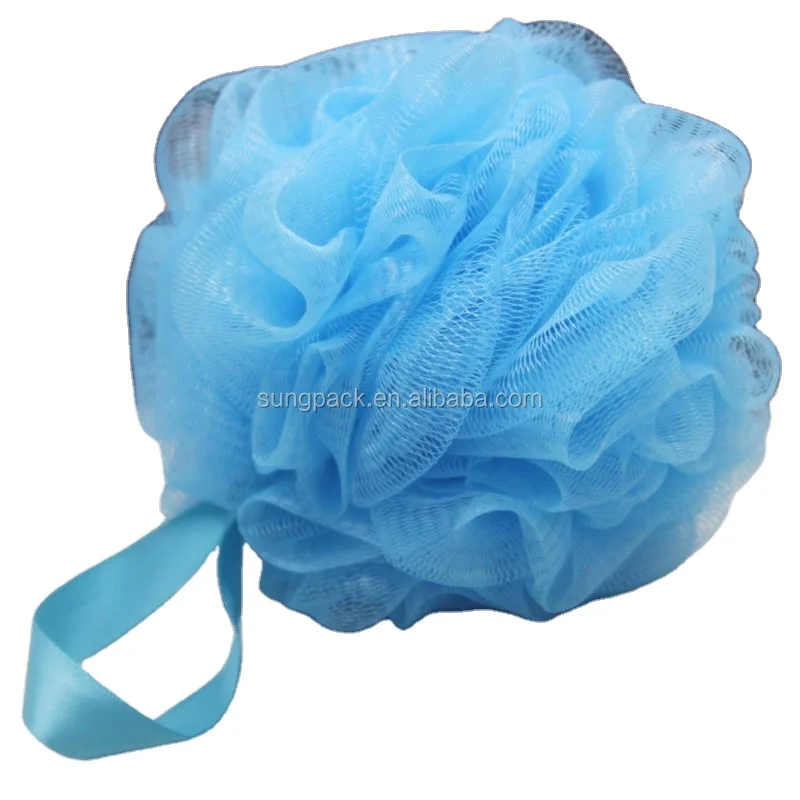 Blue Color Silk Ribbon Bath Shower Loofah Wash Soap Balls Nylon Shower Puff Mesh Sponge