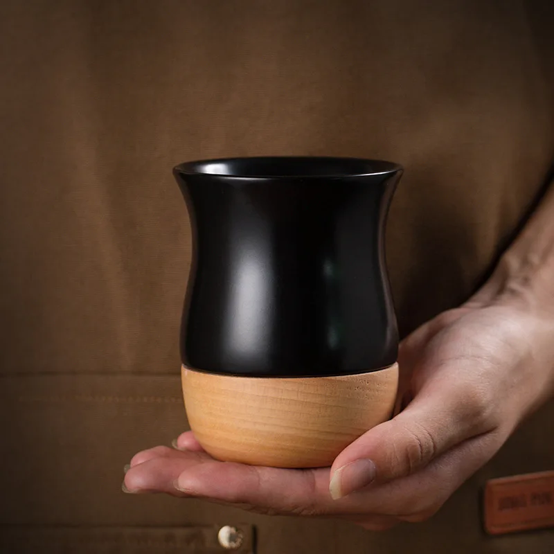 Customize Logo Multiple Colour 260ml Yerba Mate Gourd Argentina Tea Cup Set  Ceramic Yerba Mate Cup Coffee cup with wooden base