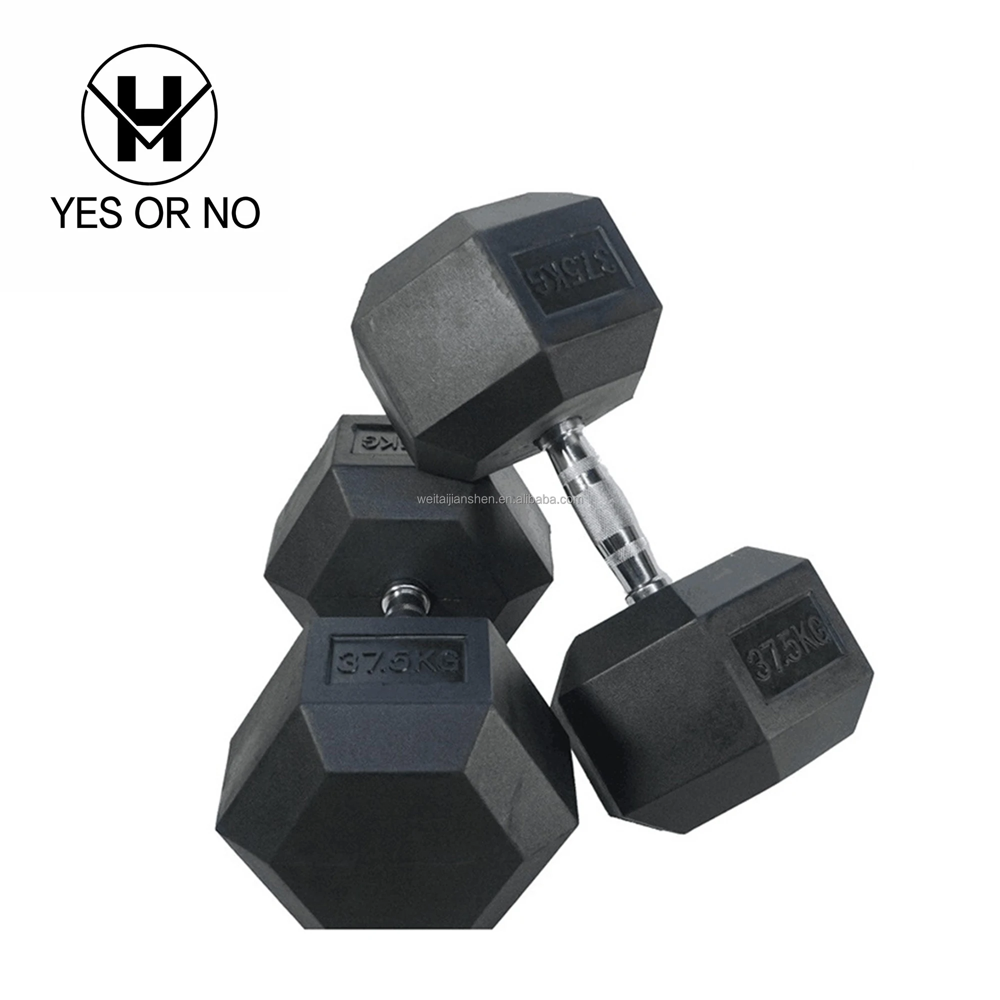 High Quality free weight lifting fitness workout 40kg 50kg rubber dumbbell hexagon hex dumbbell