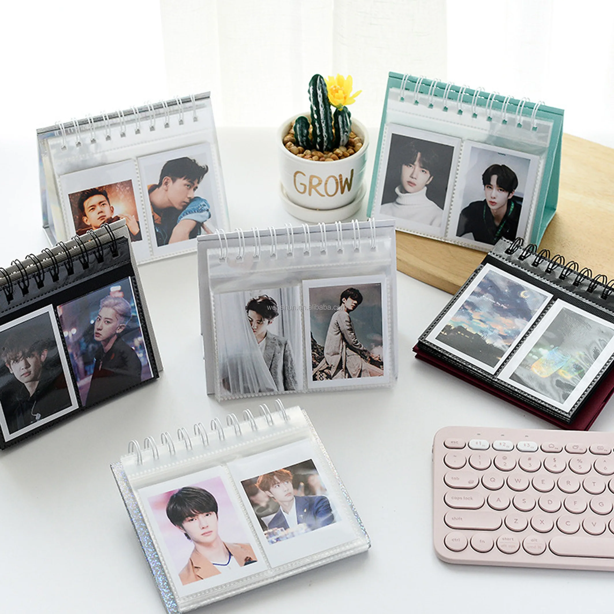 Desktop Photocard Binder Display Mini Photos Album Desk Calendar Standing with Pockets for Photos