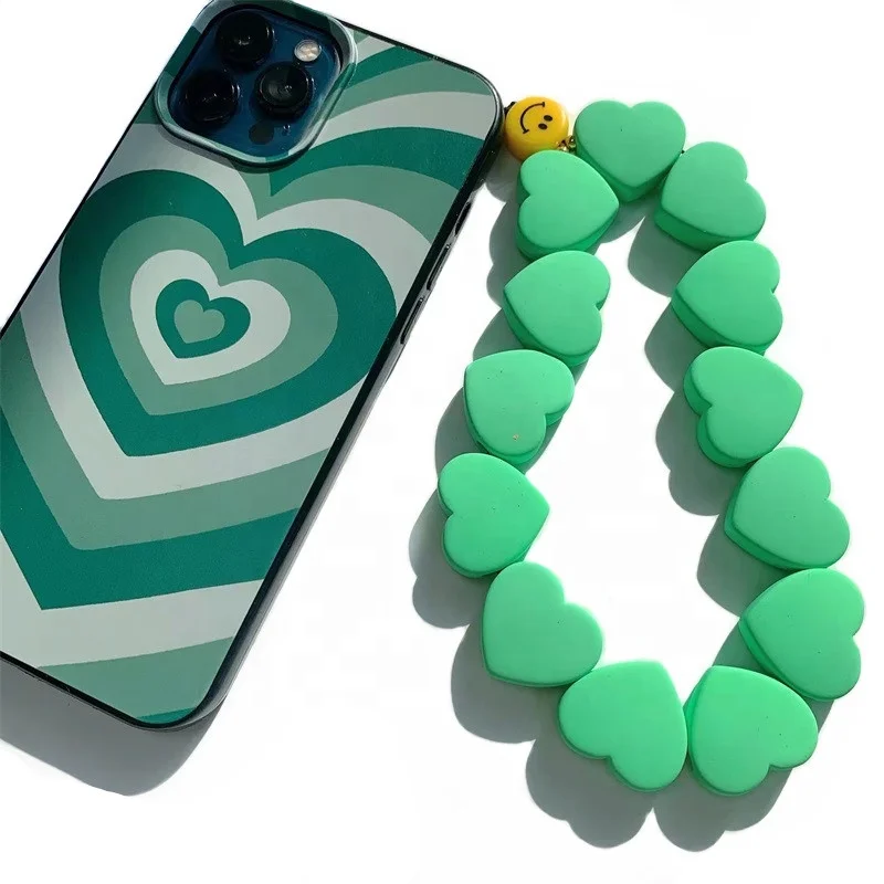 European and American Big Pink Heart Phone Chain Phone Strap INS Colorful Yellow Smile Phone Charm