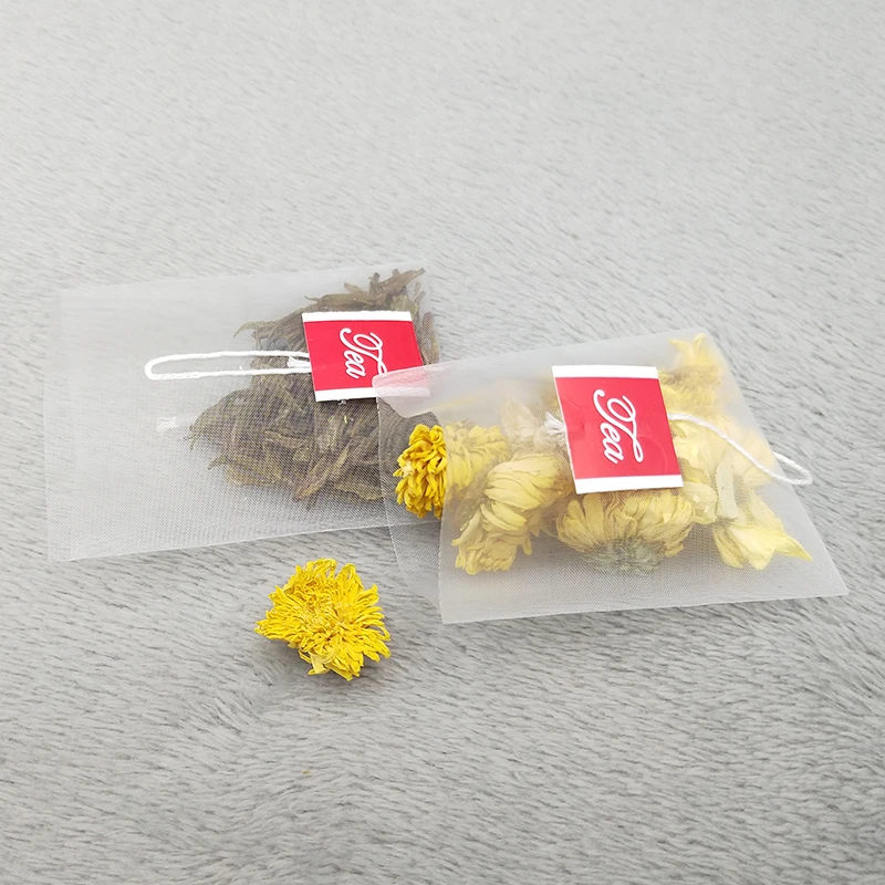 Pyramid nylon empty tea bag triangle with string and label