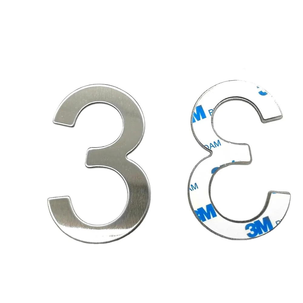 Customize size black color self adhesive stainless steel door numbers sign