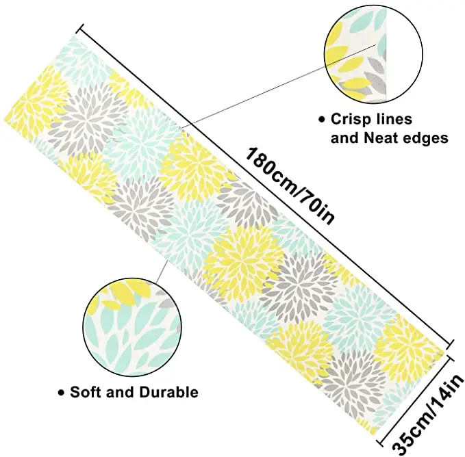 Luxury Print Table Polyester Dinner Table Runner Wholesale Yellow Grey Print Wedding Table Runner