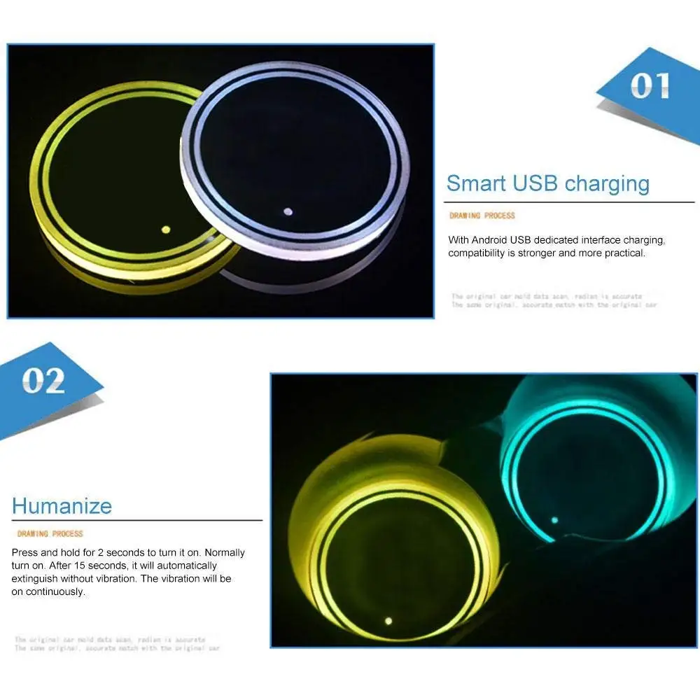 LED Car Cup Holder Lights 7 Colors  USB Charging Mat Auto Sport Luminescent Cup Pad LED Interior Atmosphere Lamp  for BMW