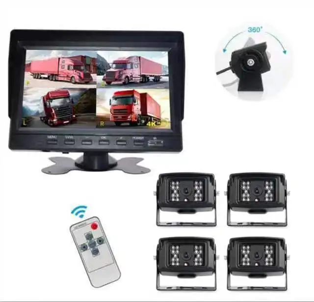 Heavy Truck DVR Monitor 4 Channel 7Inch Screen with 4pcs AI BSD Camera Kits CCTV Rear View Monitor Car Bus IR Night
