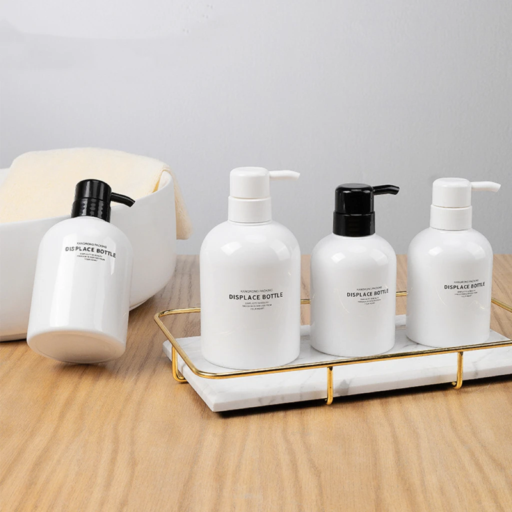 Large Capacity White Body Pump Shampoo Lotion Bottle 300ml 500ml Hand Wash Bottles with Replacement Lids Bottle Caps & Closures