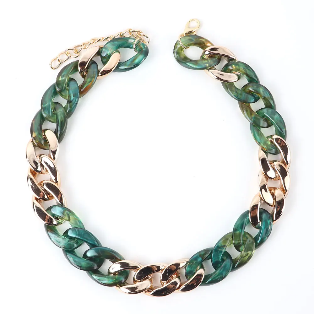 Popular Bohemia Style Colorful Necklace Simple Custom Length Chain Jade Marble Acrylic Resin for Women Party Jewelry