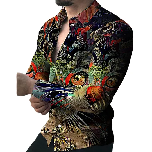 NEW arrive fashion print Shirt 2022 Men Casual Slim Fit Long Sleeve Printed Tee Vintage streetwear social Hawaii tops plus size