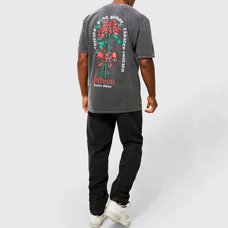 vintage oversized acid wash silk screen sublimation digital print on demand t shirt printing boxy fit blank tee shirts