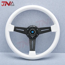 JDM Universal 14inch ABS White Steering Wheel Flat Corn Black Spoke Racing Sports Steering Wheel for Drfting