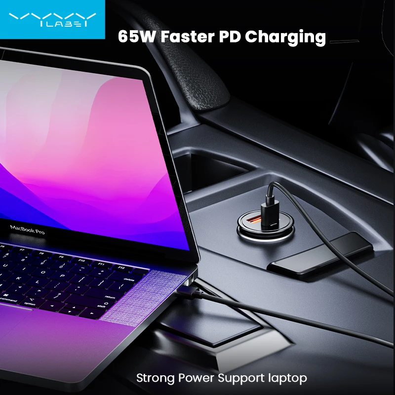 Vyvylabs 65W USB C Car Charger Fast Charging PD 65W Super Fast Charging Car Phone Charger Adapter Type C