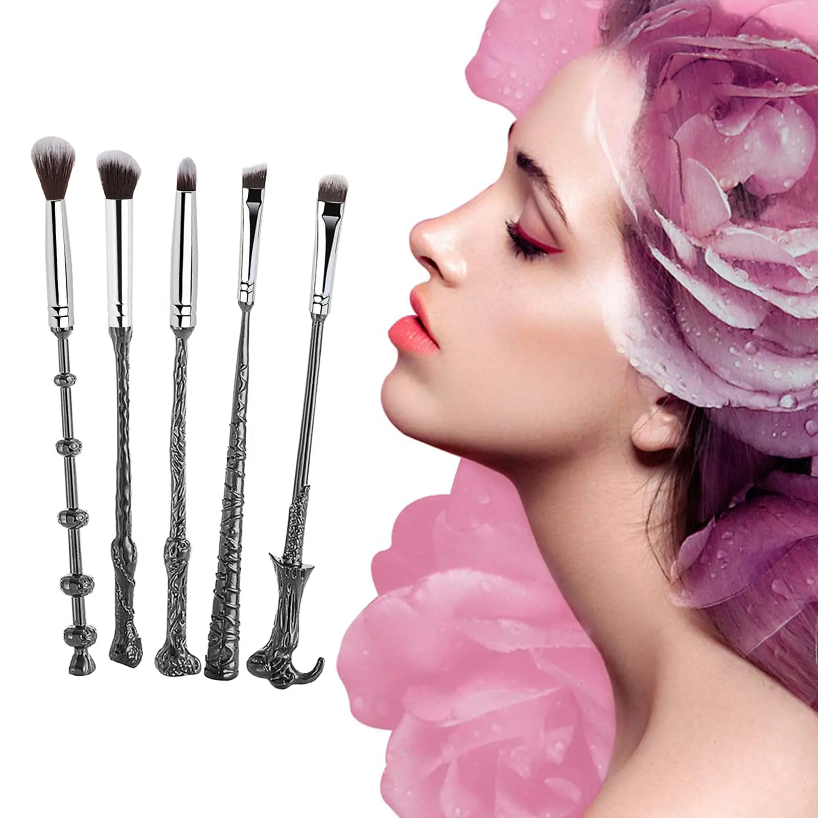5 Pcs Wizard Wand Makeup Brushes Wechip Premium Synthetic Makeup Brushes Magical Metal Brush For Foundation Blending Blush