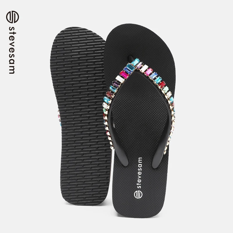 Wholesale New Rhinestone Summer Beach High Heels Flip-flops Wedges Flat Slippers EVA Rubber Women Flip-Flops