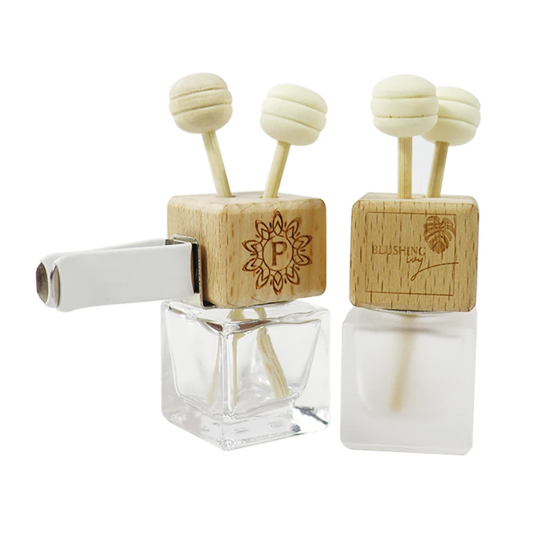 Frosted matte clear 8ml 10ml square car perfume bottle with clip use for auto air vent